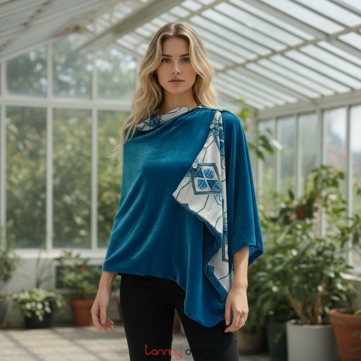 Digital and velvet scarf - SIND07.213V BLUE ( 2 sides )